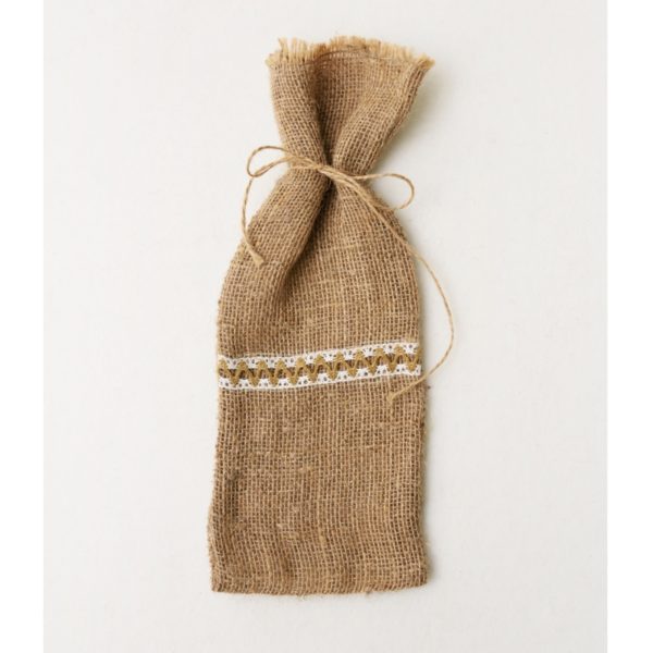 Подарочная упаковка-мешочек для бутылки с кружевом