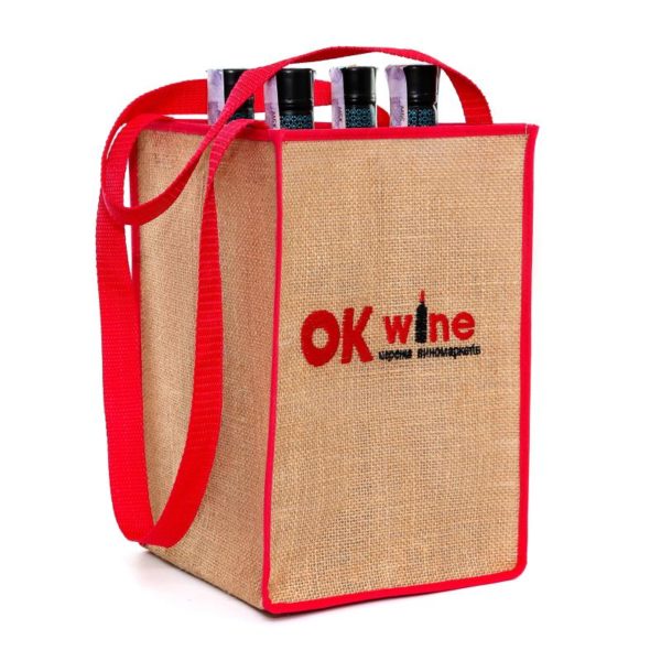 ok wine сумка для бутылок джутовая 1