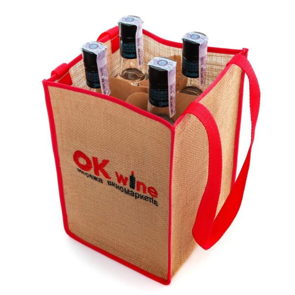 ok wine сумка для бутылок джутовая 4